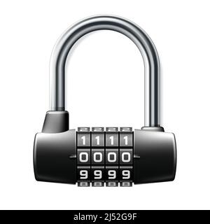 Combination lock, school locker room code padlock icon, keyless cylindrical lock, vector Stock Vector