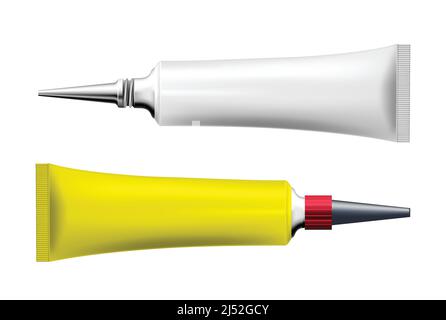 Tube of glue with spout, blank tube with metal nozzle and cap, vector Stock Vector