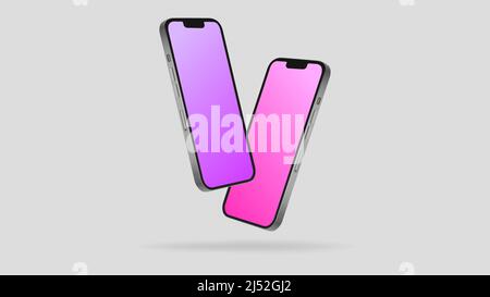Two Smartphones in Diagonal Angle. Editable Mockup. Vector illustration Stock Vector