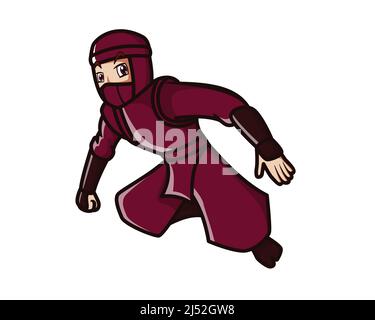 Detailed Ninja Mascot with Jumping Gesture Illustration Vector Stock Vector