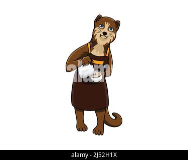 Detailed Civet Mascot Pouring Coffee in Cup Illustration Vector Stock Vector