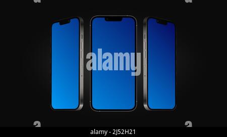 Realistic Smartphone Mockup. Dark Device Template from Different Angles. Vector illustration Stock Vector