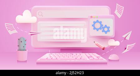 Web development, coding and programming banner. Computer code on laptop. Vector illustration Stock Vector