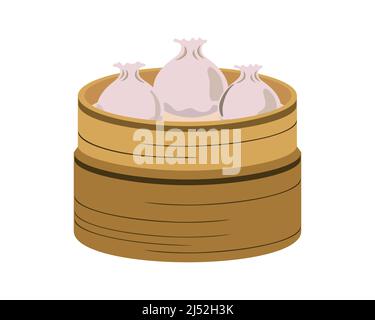 Xialongbao or Dim Sum on the Wooden Basket Vector Stock Vector