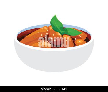 Detailed a Bowl of Tteokbokki Illustration Vector Stock Vector