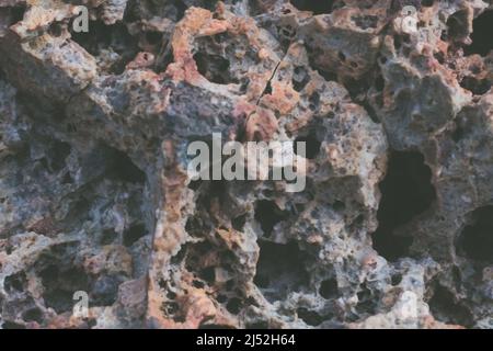 Abstract nature real photo background. Macro close up details dry rock crack stone solid foamy formations or lava volcanic frozen, pumice texture Stock Photo