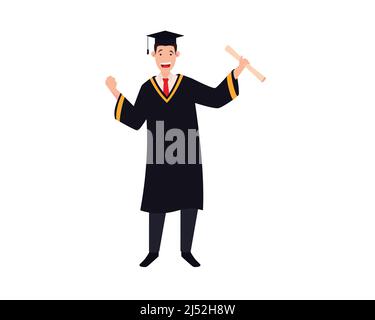 a Man Celebrating College Graduate and Holding Diploma Roll Vector Stock Vector