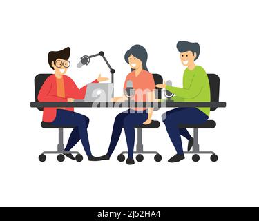 People Having Conversation in Podcast Medium Illustration Vector Stock Vector