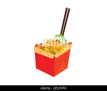 Detailed Noodle Chinese Food in Box Package Illustration Vector Stock Vector