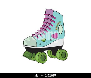 Roller Skate with Cute Icons Illustration Vector Stock Vector