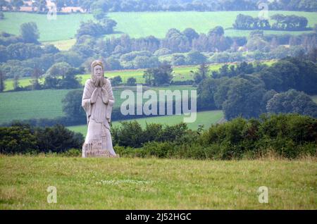 One of the 133 statues erected in the valley of the saints in Carnoët, Brittany. The project is not yet finished and will have 1000 statues in the end. Stock Photo
