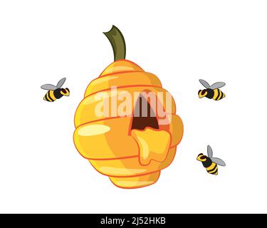 Bees Flying Around Beehive lllustration Vector Stock Vector