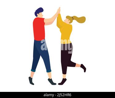 Man and Woman are Giving High Five Illustration Vector Stock Vector