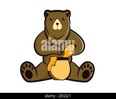 Bear Eating Sweet Honey Illustration with Cartoon Style Vector Stock Vector