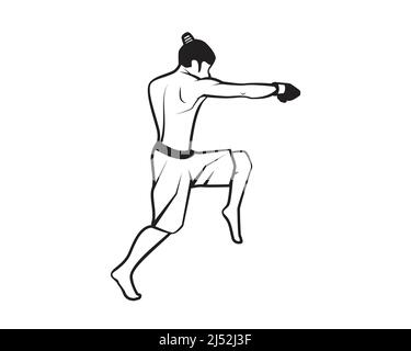 MMA Fighter Illustration with Silhouette Style Vector Stock Vector