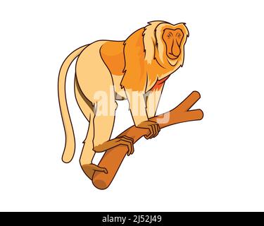 Detailed Proboscis Monkey with Calm Looking Gesture Illustration Vector Stock Vector