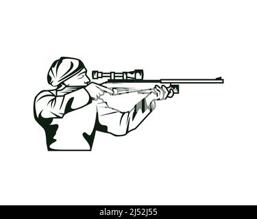 Man Aim to Shoot with Sniper Illustration with Silhouette Style Vectorshot Stock Vector