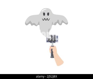 Holding a Camera with Ghost Floating as Symnbolization of Ghost Hunting Vlogging Vector Stock Vector