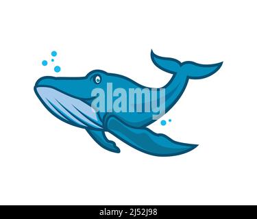 Swimming Whale with Smiling Expression Illustration Vector Stock Vector