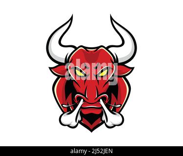 Angry Bull Head with Heavy Breathing Mascot and Illustration Vector Stock Vector