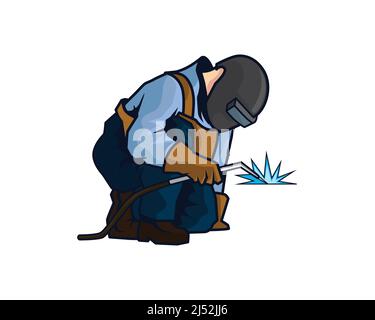 A Welder Man is in the Middle of Welding Illustration Vector Stock Vector