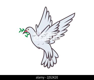 Flying Dove Carrying Green Twig Olive as Peace Symbolization Vector Stock Vector