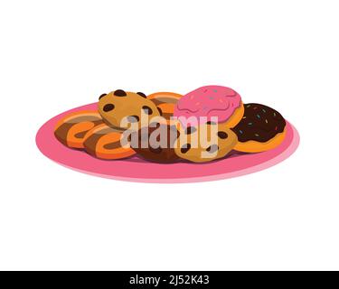a Plate of Homemade Biscuits and Donuts Illustration Vector Stock Vector