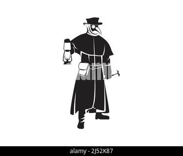 Plague Doctor Illustration with Silhouette Style Vector Stock Vector