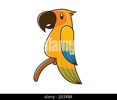 Cute and Sweet Parrot Perch on the Branch Illustration Vector Stock Vector