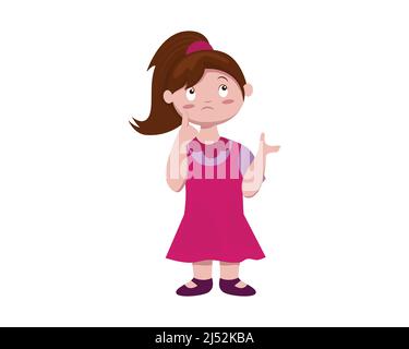 Detailed Girl with Thinking and Asking Question Gesture Illustration Vector Stock Vector