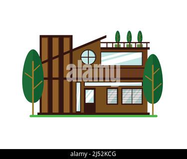 Modern House with Trees Illustration Vector Stock Vector