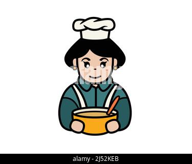 Mom Chef with Her Cake Dough Illustration Vector Stock Vector