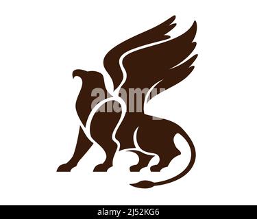 Griffin Mythology Creature Illustration with Silhouette Style Vector Stock Vector