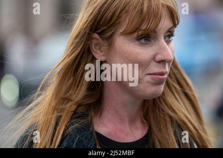 London, UK. 19th Apr, 2022. Angela Rayner, Deputy Leader of the labour party and MP for Ashton-under-Lyne arrives at the House of commons amid a demonstration. Credit: Ian Davidson/Alamy Live News Stock Photo