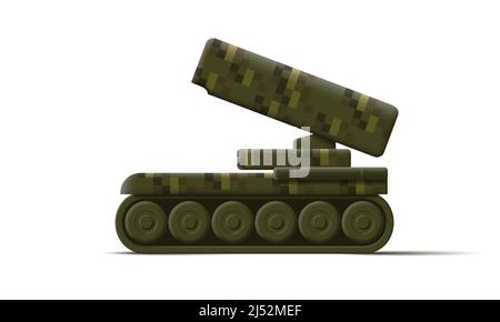 Artillery missile tank 3d icon illustration, green moder weapon Stock Vector
