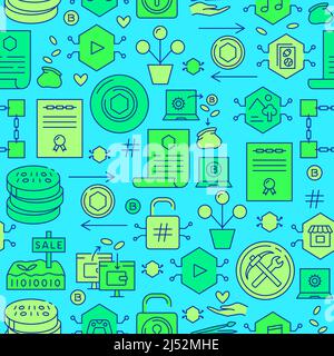 NFT token and blockchain seamless pattern. Background with digital money symbols. Vector illustration. Stock Vector