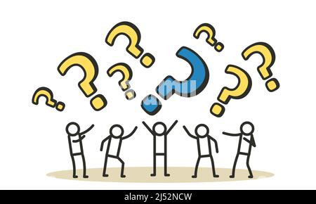 Person question icon work vector people illustration concept. Business work background design problem answer solution. Cartoon human confusion communi Stock Vector
