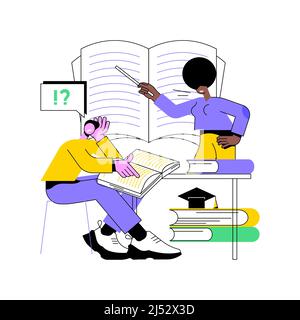 Illiteracy abstract concept vector illustration. Learning difficulties disability, inability to read write, uneducated people, dyslexia, children at school, adult man learning abstract metaphor. Stock Vector