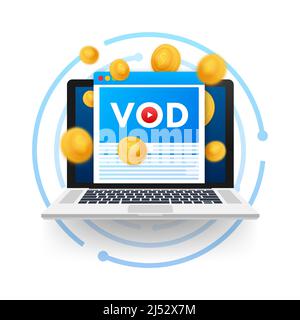 VOD - Video On Demand , Video monetization. Vector stock illustration. Stock Vector