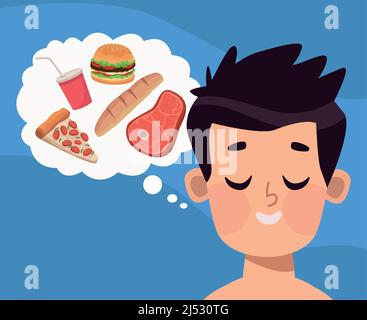 man thinking in food Stock Vector