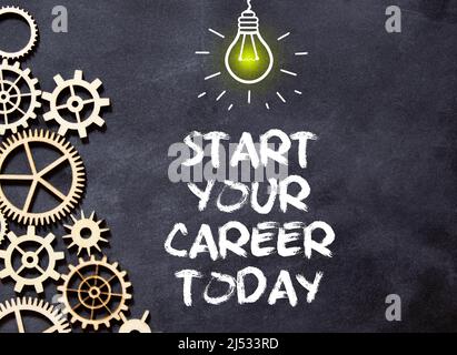 Text Your success starts here on notebook page Stock Photo