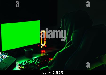 Hacker using computer to spy on financial data on government servers. cyber attack concept. Stock Photo
