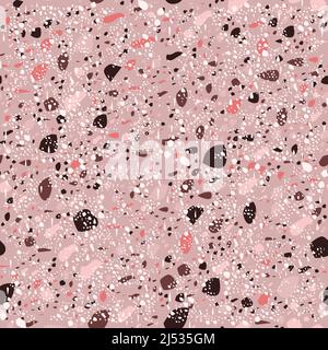 Terrazzo seamless pattern vector texture in pink colors. Realistic italian marble texture or granite flooring. Terrazzo seamless pattern for interior Stock Vector