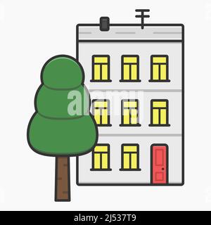 apartment building with tree vector flat illustration Stock Vector