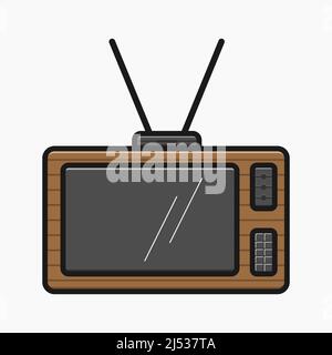 old television with wooden panel cartoon style vector flat illustration Stock Vector
