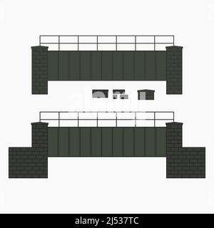 steel railway industrial bridge with brick columns vector flat illustration Stock Vector