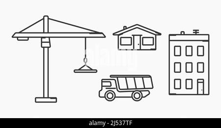 simple building construction crane truck icons vector flat illustration Stock Vector