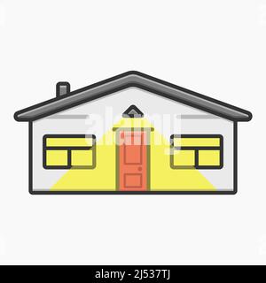 simple residential building with light on facade vector flat illustration Stock Vector