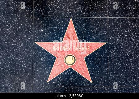 Los Angeles, USA - March 5, 2019: closeup of Star on the Hollywood Walk of Fame for Britney Spears. Stock Photo