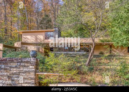 The guesthouse of Frank Lloyd Wright’s Falling Water in Mill Run, Pennsylvania. Stock Photo